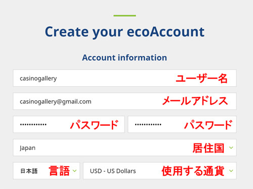 エコペイズ口座開設の登録手順2